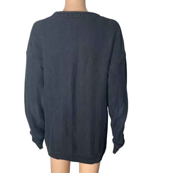 Vintage Chaps by Ralph Lauren Sweater Mens Medium Hand Framed Herringbone Black - Picture 2 of 9